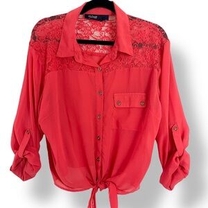 🐦‍🔥 2X RedOrange Blouse Cropped Tied Laced